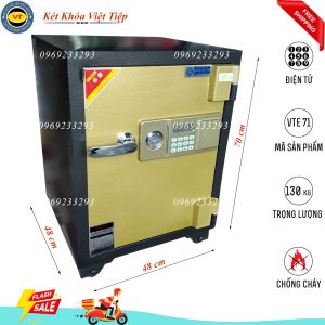 Két Sắt Điện Tử VTE71, Đen Vàng, Việt Tiệp, Nặng 130kg (Pin Ngoài)