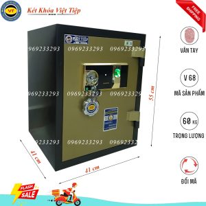 Két Sắt Vân Tay V68, Đen Vàng, Việt Tiệp, Nặng 60kg.